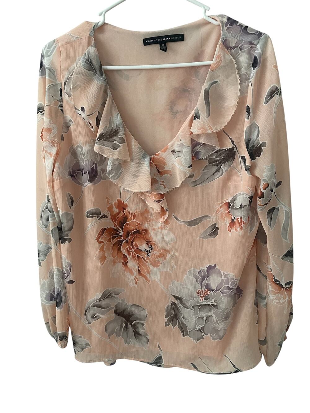 White House Black Market V-Neck Peach Color Blouse Sz 8
